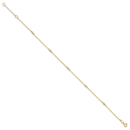14K Yellow Gold Polished CZ Station 9in Plus 1in. Ext. Anklet