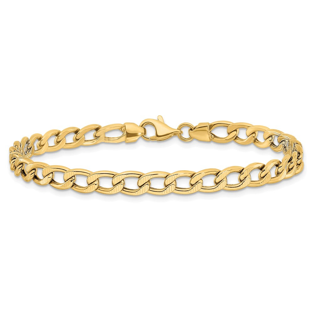 14K Yellow Gold Polished And Textured Link Bracelet