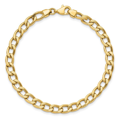 14K Yellow Gold Polished And Textured Link Bracelet