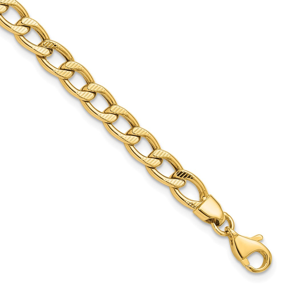14K Yellow Gold Polished And Textured Link Bracelet