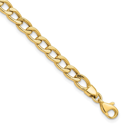 14K Yellow Gold Polished And Textured Link Bracelet