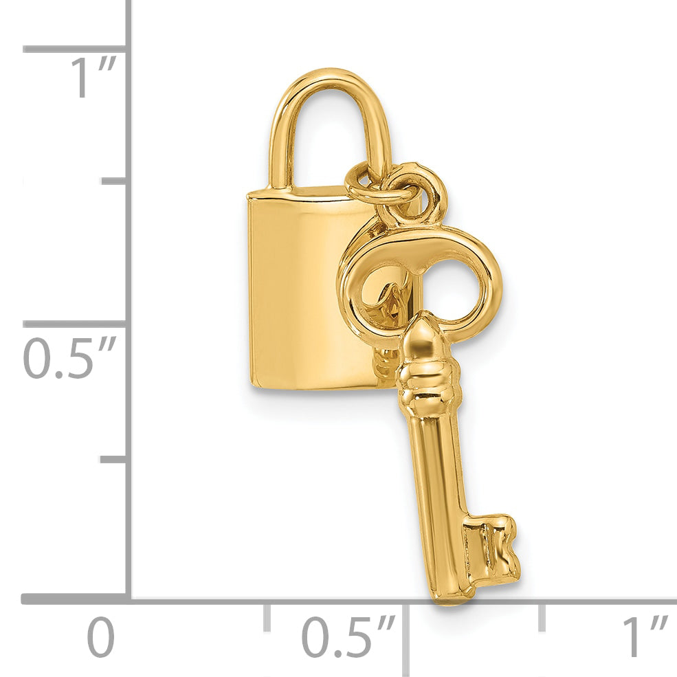 14K Yellow Gold Polished Lock And Key Pendant