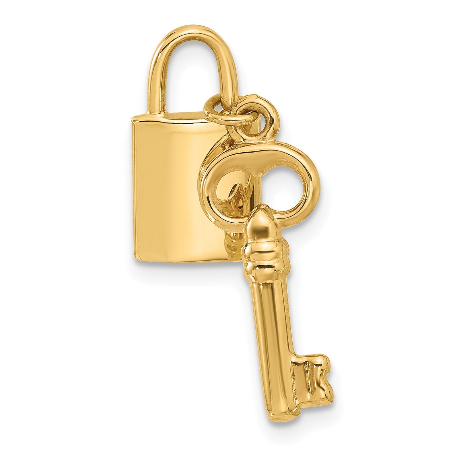 14K Yellow Gold Polished Lock And Key Pendant