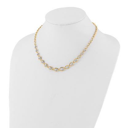 14K Two Tone Polished With Diamond Cut Beads Fancy Necklace