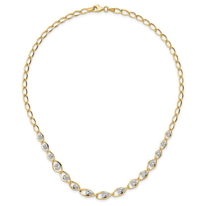14K Two Tone Polished With Diamond Cut Beads Fancy Necklace