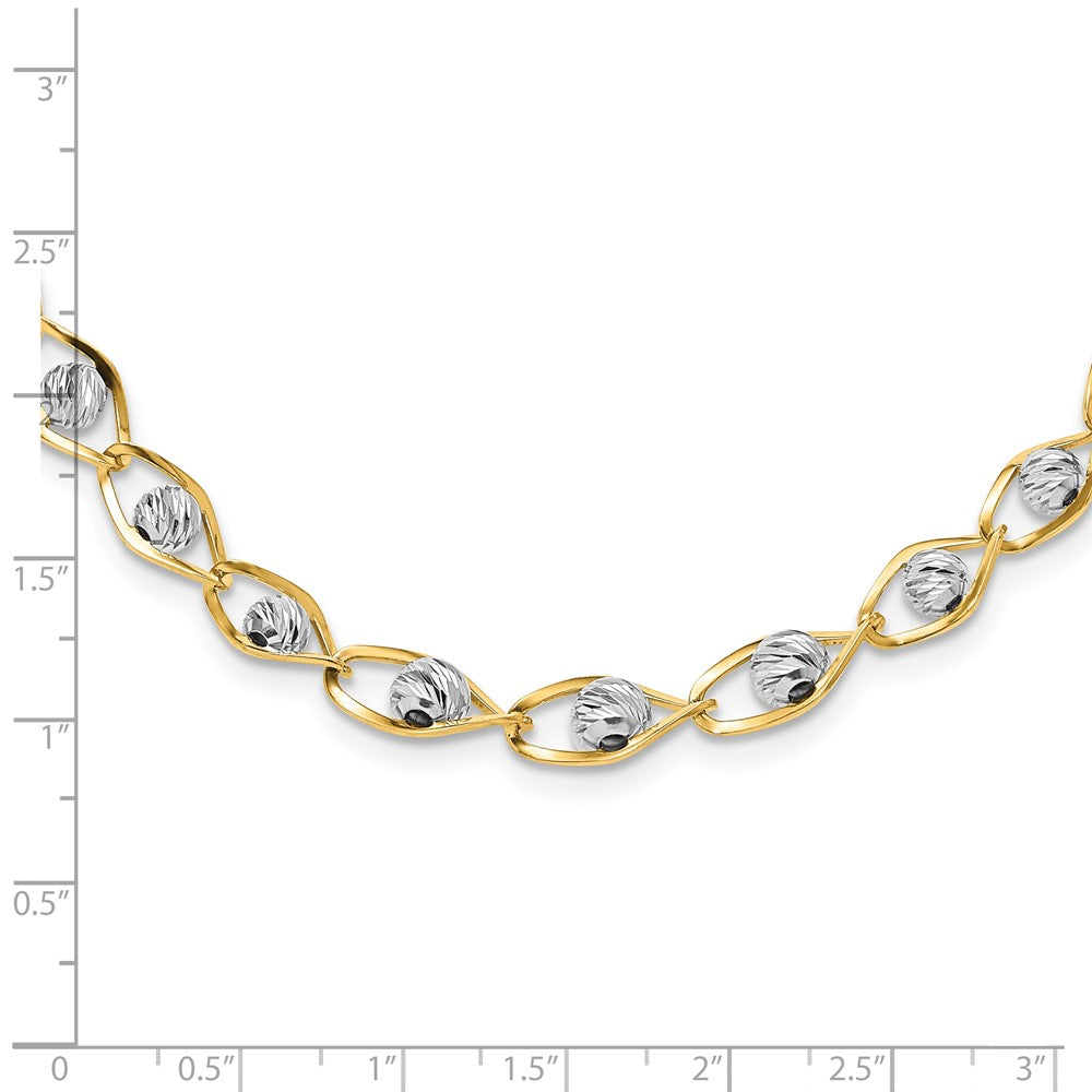 14K Two Tone Polished With Diamond Cut Beads Fancy Necklace