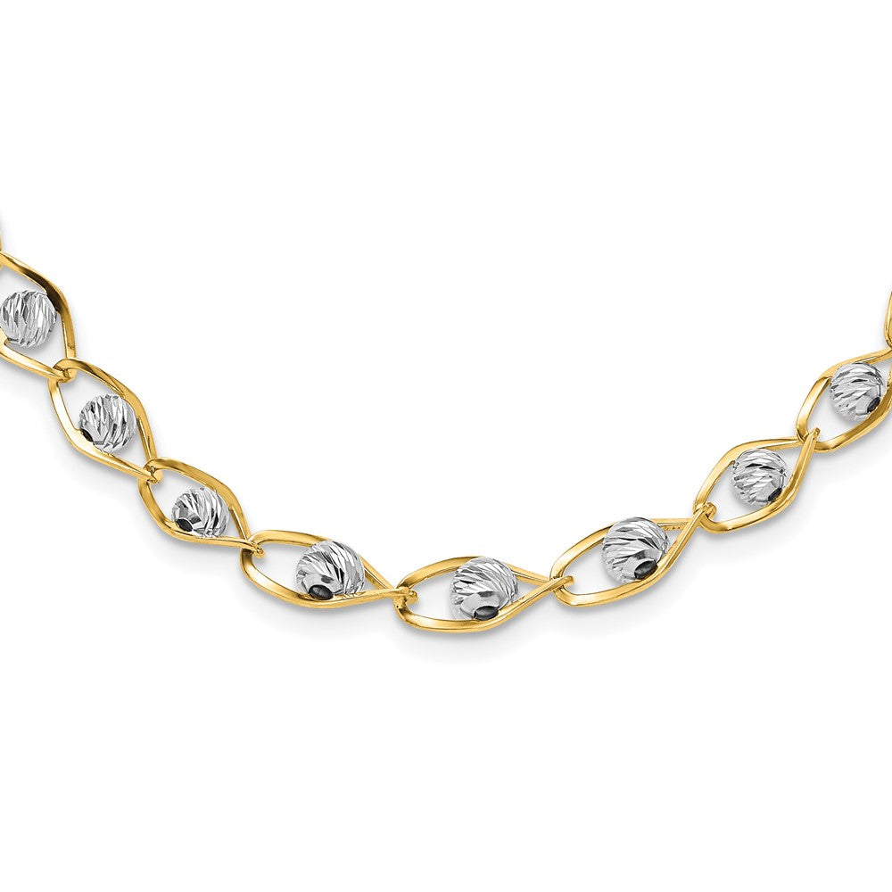 14K Two Tone Polished With Diamond Cut Beads Fancy Necklace