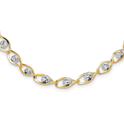 14K Two Tone Polished With Diamond Cut Beads Fancy Necklace