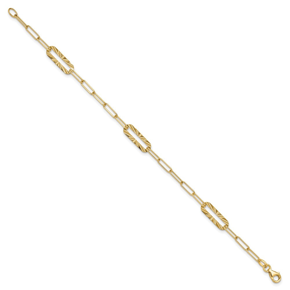14K Yellow Gold Polished And Textured Fancy Link Bracelet