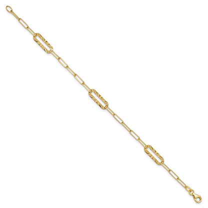 14K Yellow Gold Polished And Textured Fancy Link Bracelet
