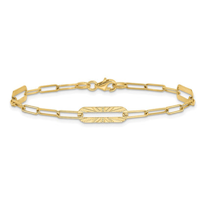 14K Yellow Gold Polished And Textured Fancy Link Bracelet