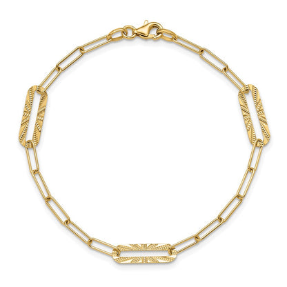14K Yellow Gold Polished And Textured Fancy Link Bracelet