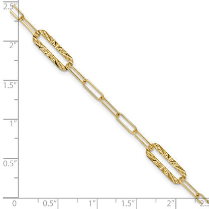14K Yellow Gold Polished And Textured Fancy Link Bracelet