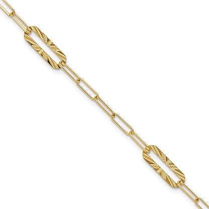 14K Yellow Gold Polished And Textured Fancy Link Bracelet