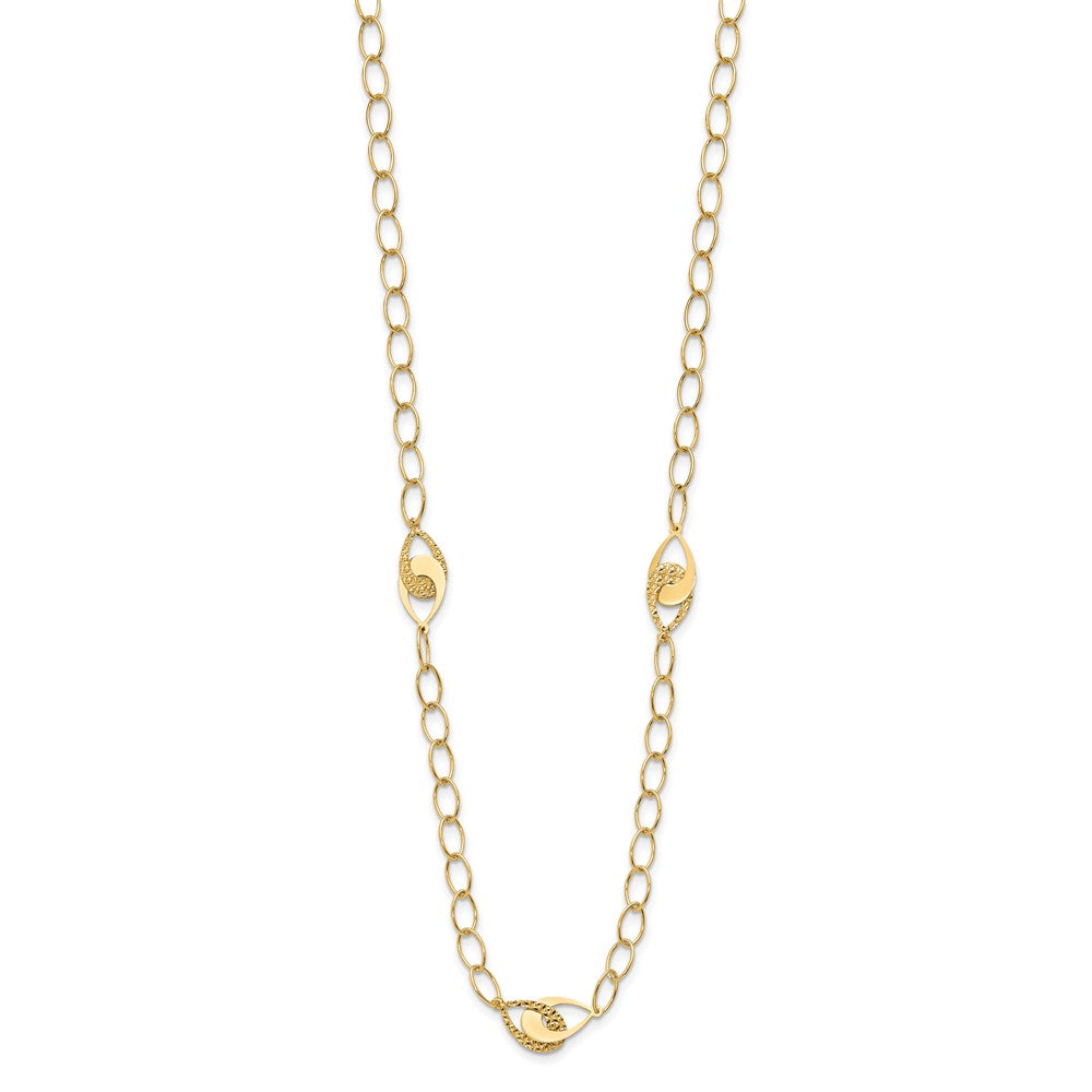 14K Yellow Gold Polished And Diamond Cut Fancy Link With 1In Ext. Necklace