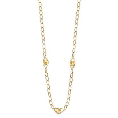 14K Yellow Gold Polished And Diamond Cut Fancy Link With 1In Ext. Necklace