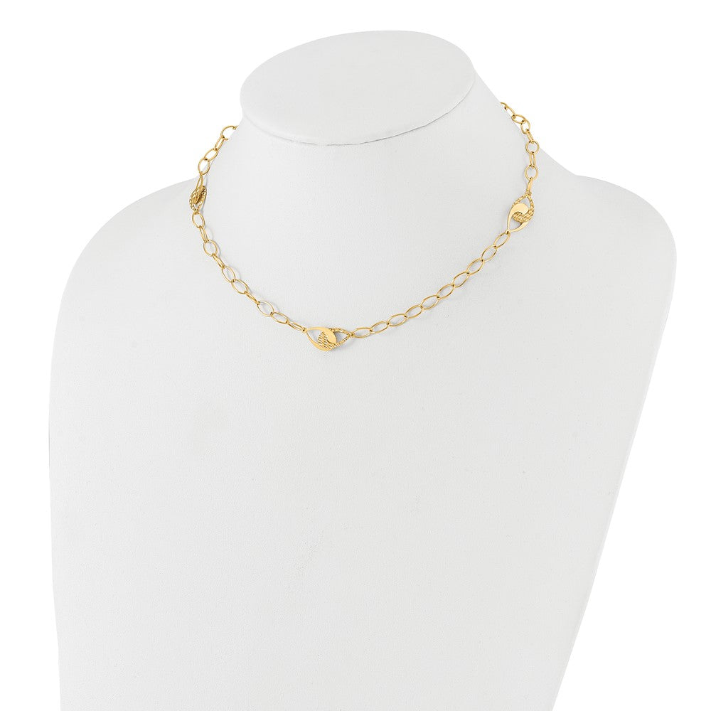 14K Yellow Gold Polished And Diamond Cut Fancy Link With 1In Ext. Necklace