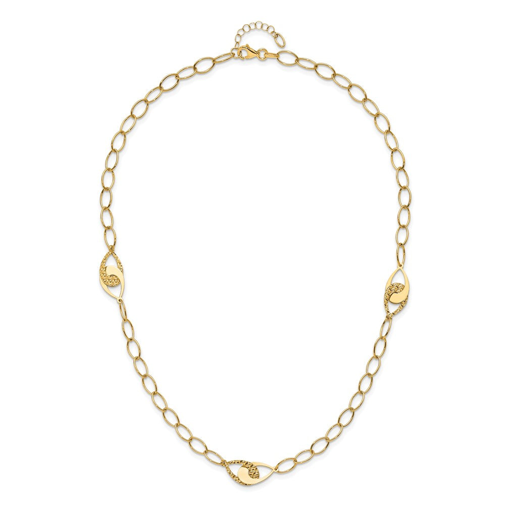 14K Yellow Gold Polished And Diamond Cut Fancy Link With 1In Ext. Necklace