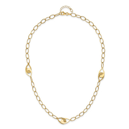 14K Yellow Gold Polished And Diamond Cut Fancy Link With 1In Ext. Necklace