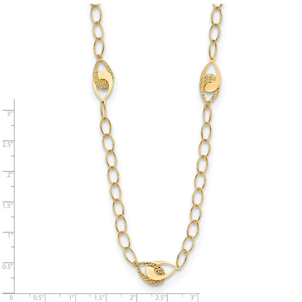 14K Yellow Gold Polished And Diamond Cut Fancy Link With 1In Ext. Necklace
