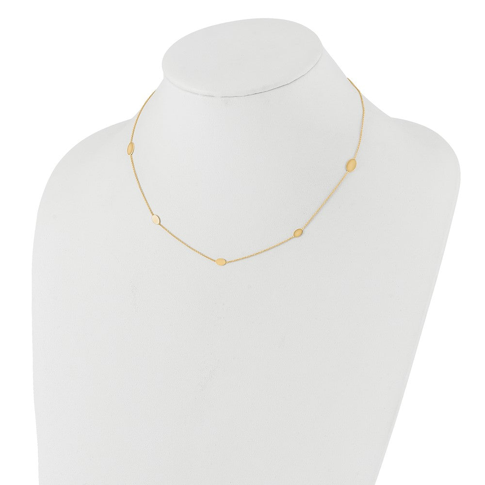 14K Yellow Gold Polished Oval Discs Station With 1In Ext. Necklace