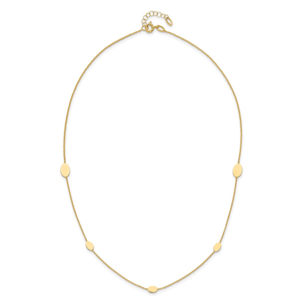 14K Yellow Gold Polished Oval Discs Station With 1In Ext. Necklace