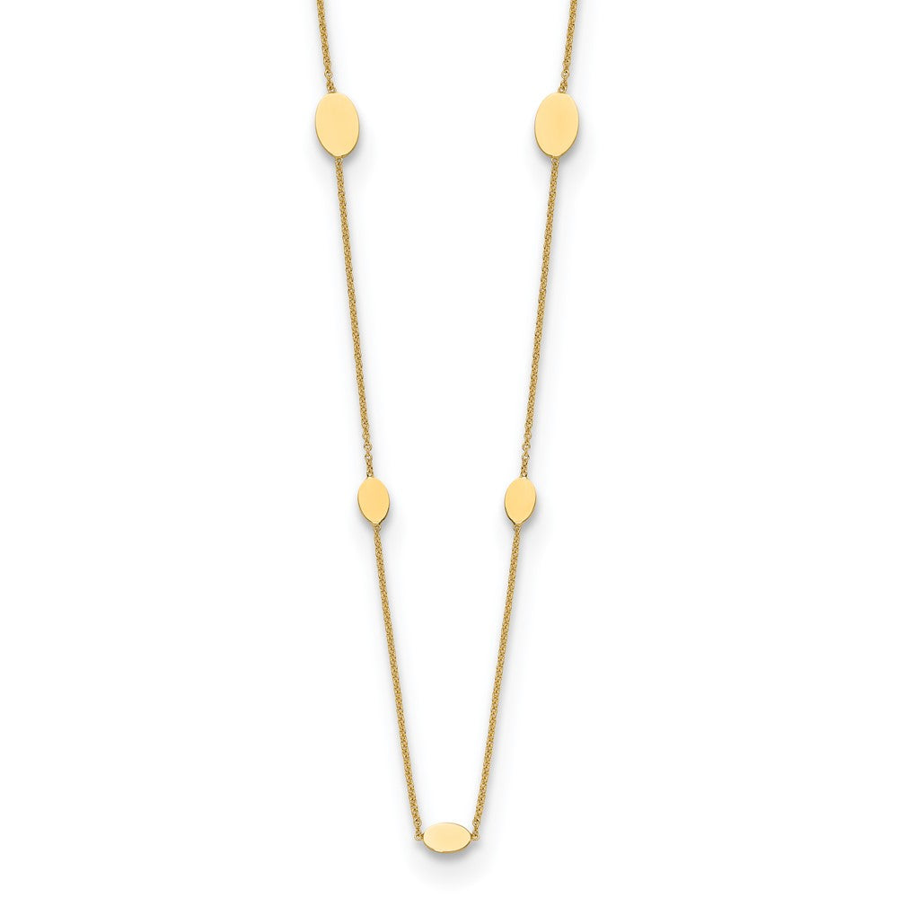 14K Yellow Gold Polished Oval Discs Station With 1In Ext. Necklace