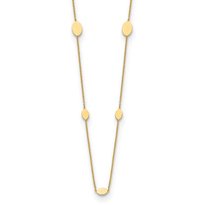 14K Yellow Gold Polished Oval Discs Station With 1In Ext. Necklace