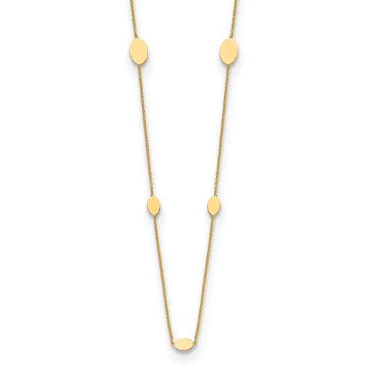 14K Yellow Gold Polished Oval Discs Station With 1In Ext. Necklace
