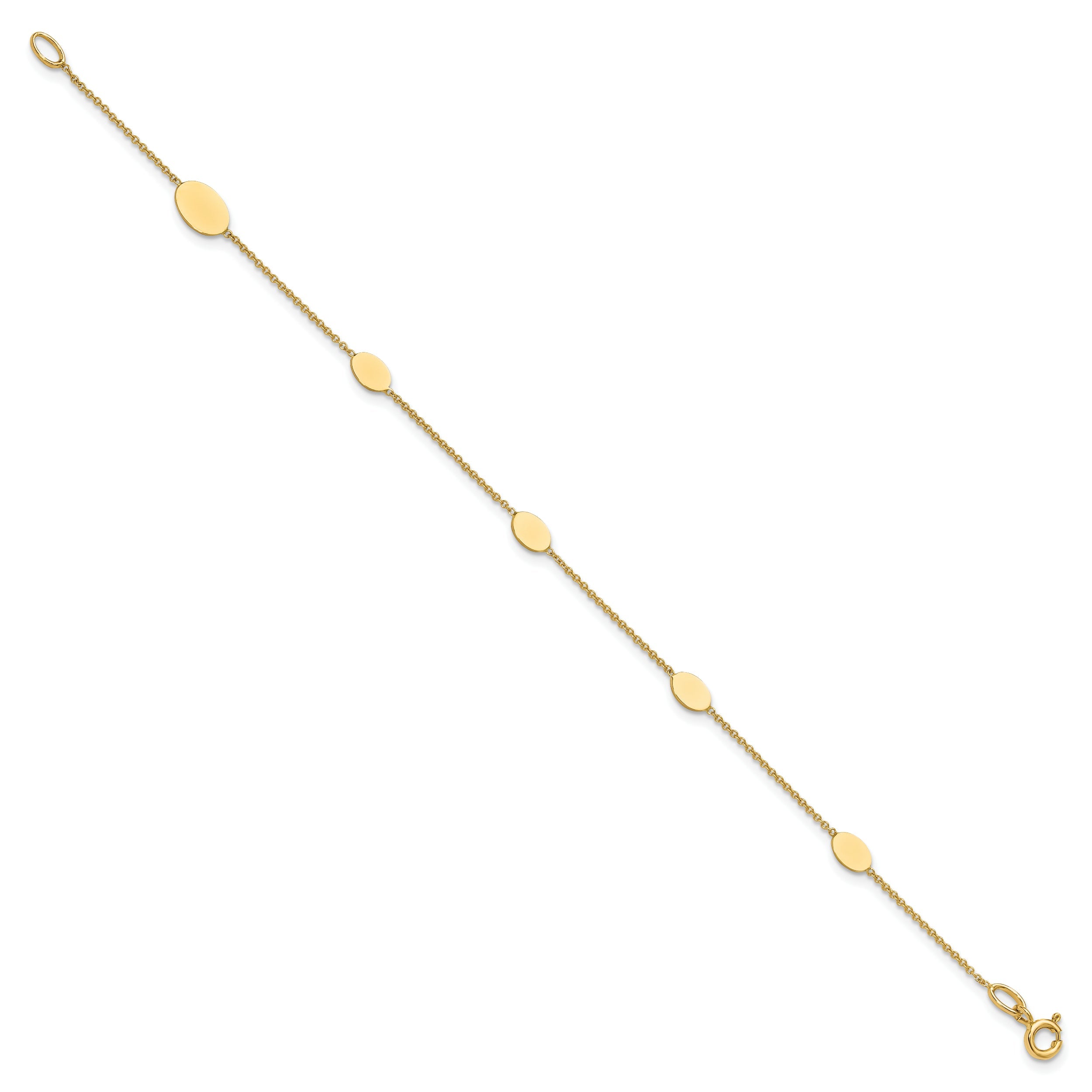14K Yellow Gold Polished Oval Discs Station Bracelet