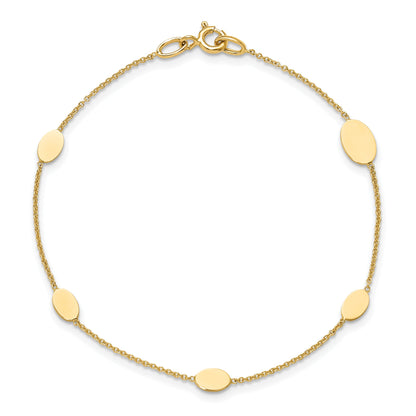 14K Yellow Gold Polished Oval Discs Station Bracelet