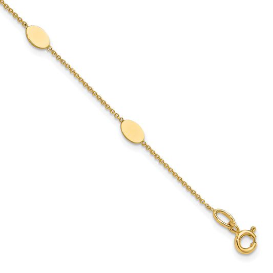 14K Yellow Gold Polished Oval Discs Station Bracelet