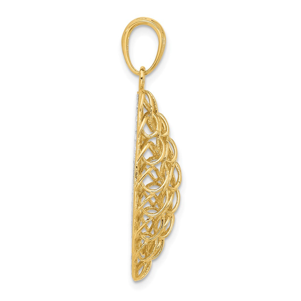 14K Two Tone Polished And Dia Cut Pendant