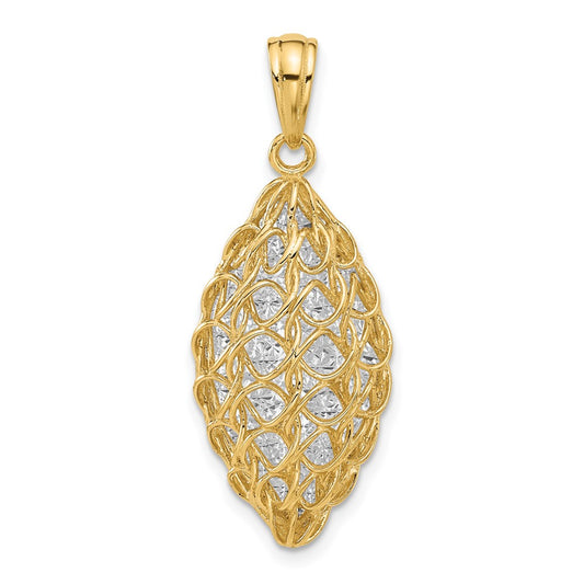 14K Two Tone Polished And Dia Cut Pendant