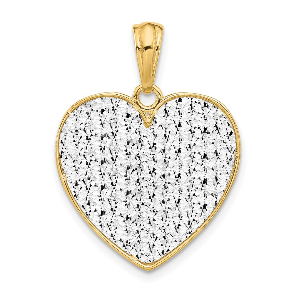 14K Two Tone Polished And Dia Cut Heart Pendant