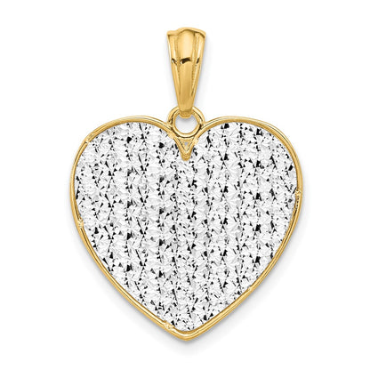 14K Two Tone Polished And Dia Cut Heart Pendant