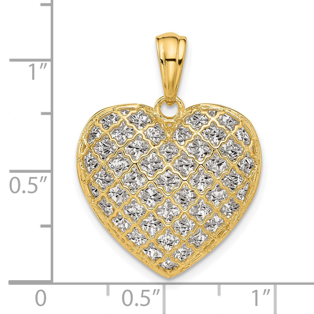 14K Two Tone Polished And Dia Cut Heart Pendant