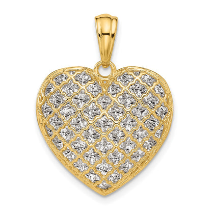 14K Two Tone Polished And Dia Cut Heart Pendant