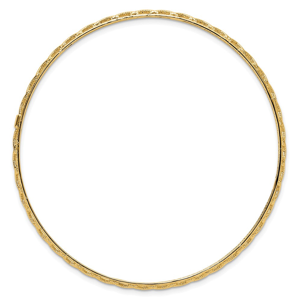 14K Yellow Gold Polished And Textured Slip On Bangle