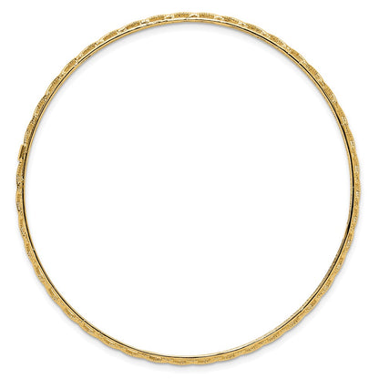14K Yellow Gold Polished And Textured Slip On Bangle