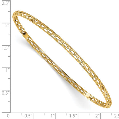 14K Yellow Gold Polished And Textured Slip On Bangle