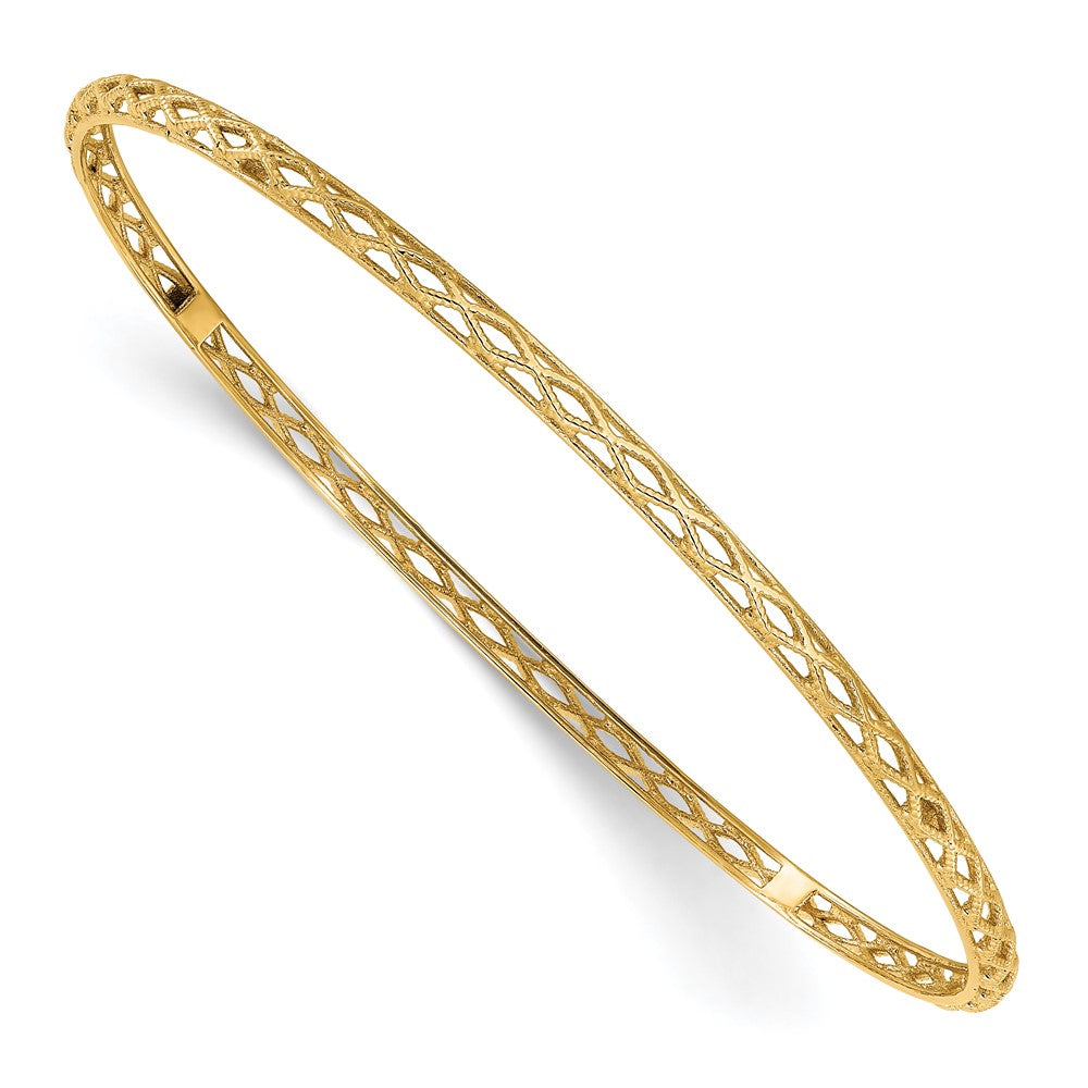 14K Yellow Gold Polished And Textured Slip On Bangle