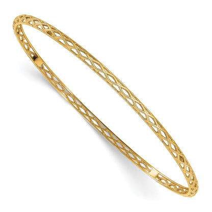 14K Yellow Gold Polished And Textured Slip On Bangle