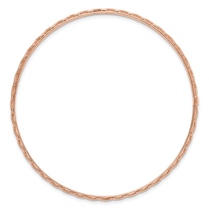 14K Rose Gold Polished And Textured Slip On Bangle