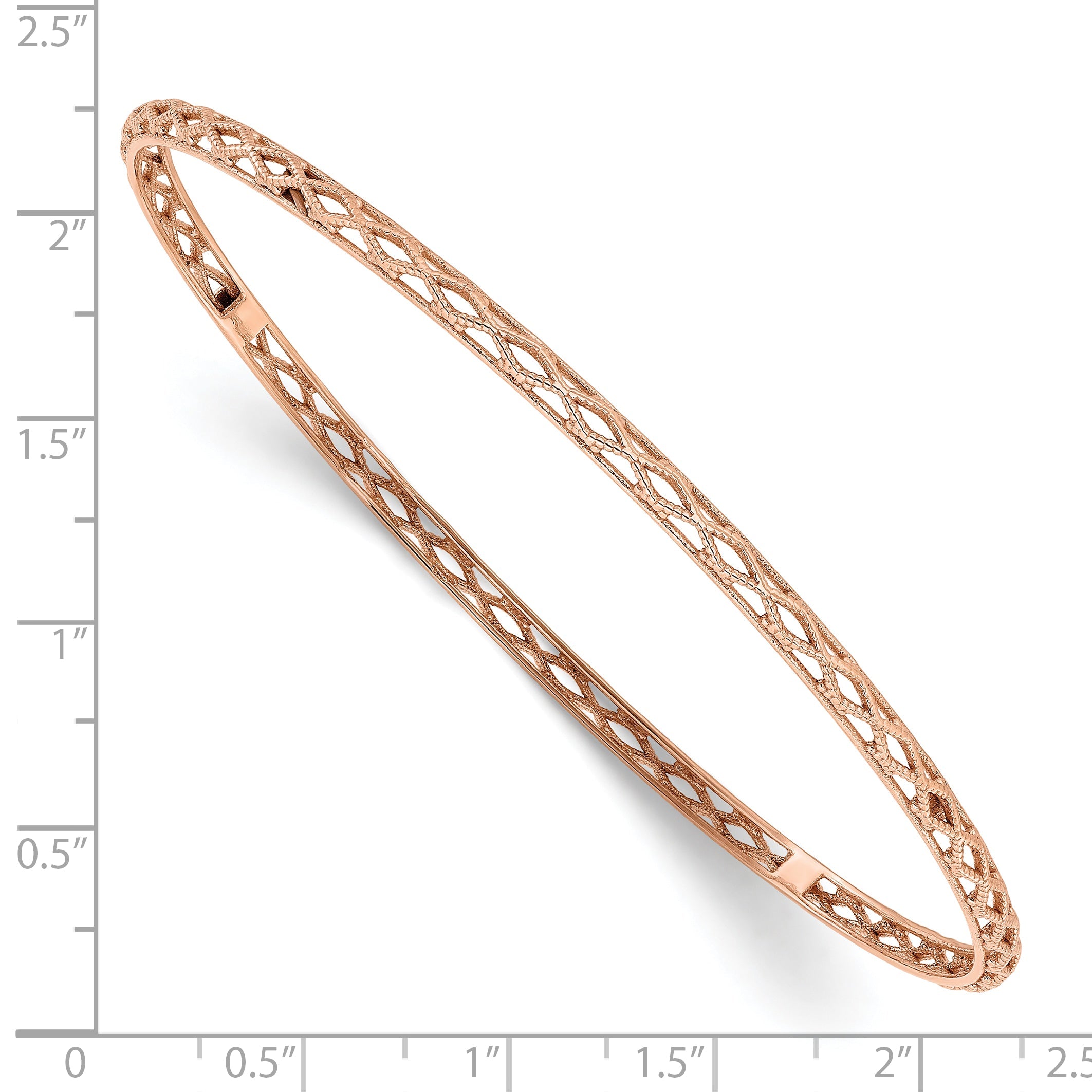 14K Rose Gold Polished And Textured Slip On Bangle