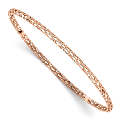 14K Rose Gold Polished And Textured Slip On Bangle