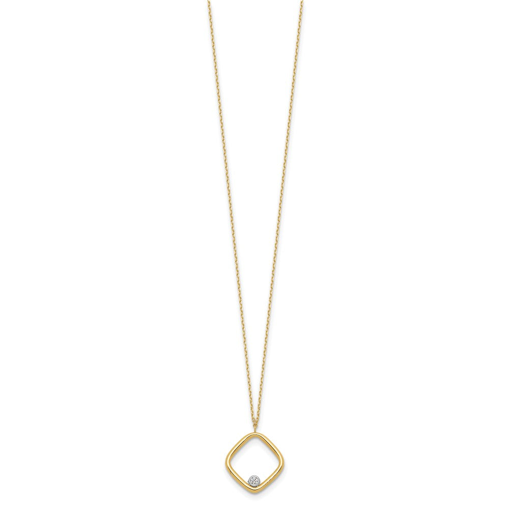 14K Yellow Gold With Rhodium Polished Cz Square Necklace