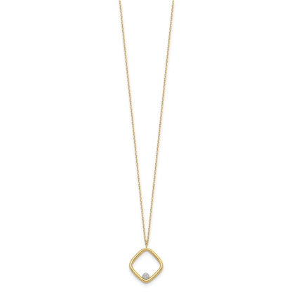 14K Yellow Gold With Rhodium Polished Cz Square Necklace