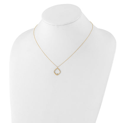 14K Yellow Gold With Rhodium Polished Cz Square Necklace