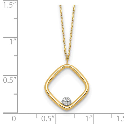 14K Yellow Gold With Rhodium Polished Cz Square Necklace